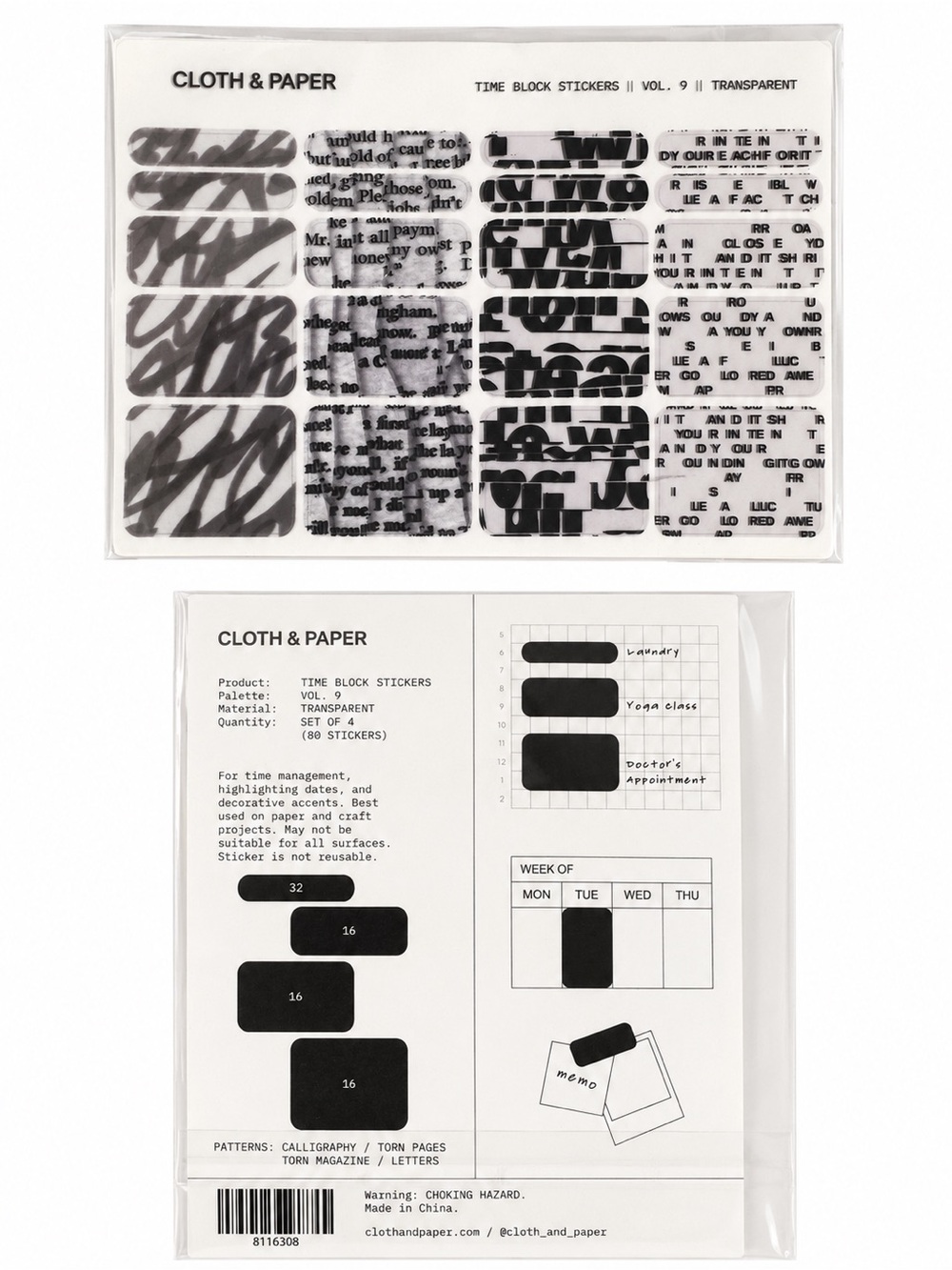 Cloth & Paper (C&P) Torn Pages Transparent Time Block Stickers